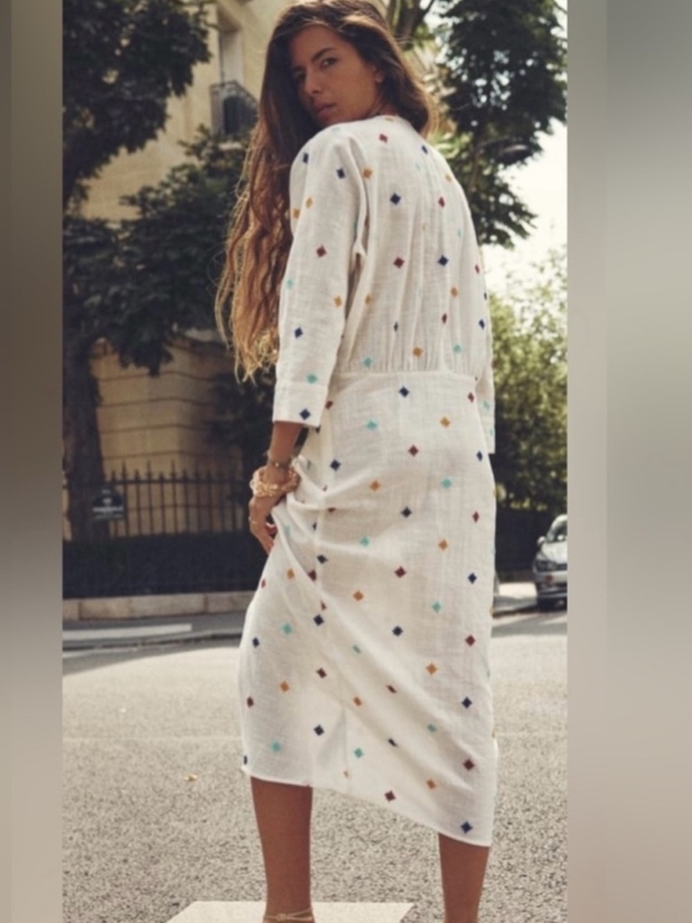 Zara White Midi Dress with Multicolor Embroidered Diamonds - Picture 4 of 5